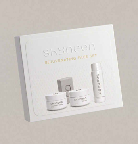 A complete 4-step restorative system: toner, face cream, sunscreen, and rejuvenating soap formulated to renew skin texture, fade dullness, and reveal a youthful, radiant complexion.