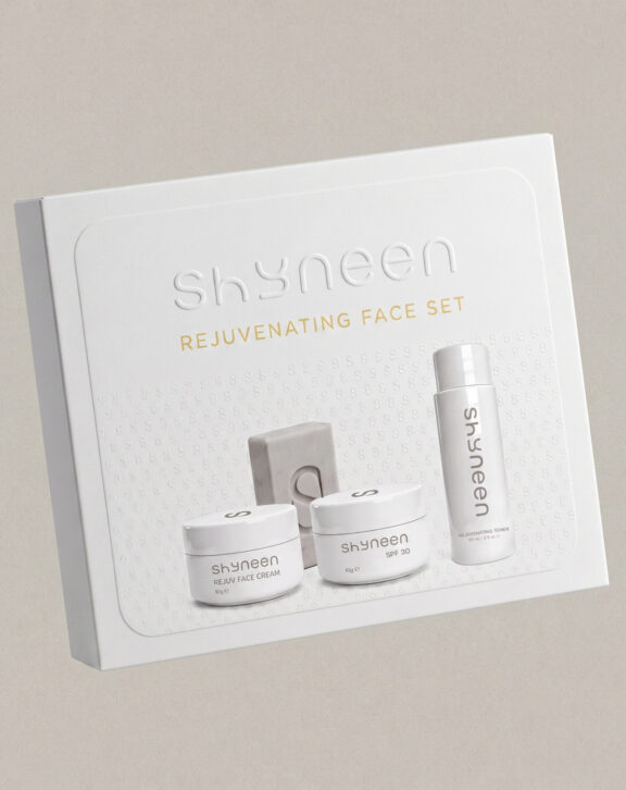 A complete 4-step restorative system: toner, face cream, sunscreen, and rejuvenating soap formulated to renew skin texture, fade dullness, and reveal a youthful, radiant complexion.